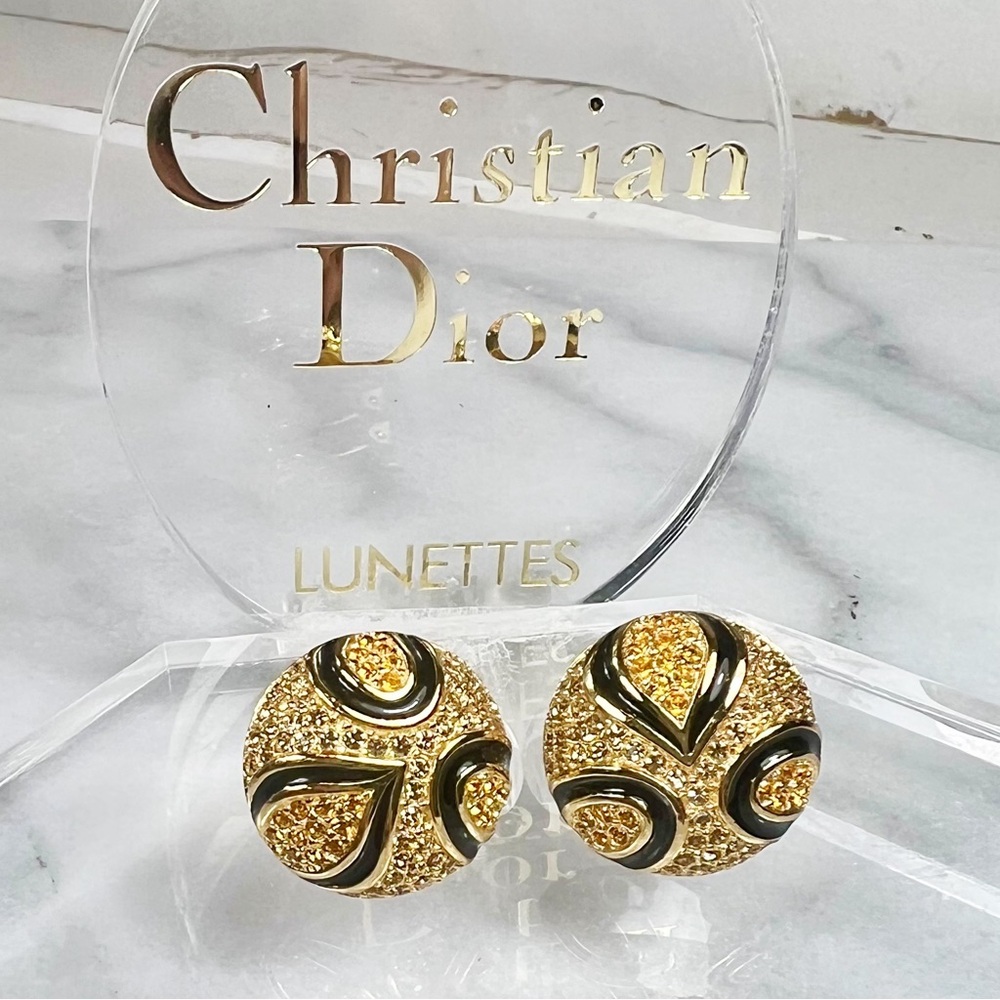 Christian Dior Crystal Leopard Spotted Gold Plated Clip-On Earrings